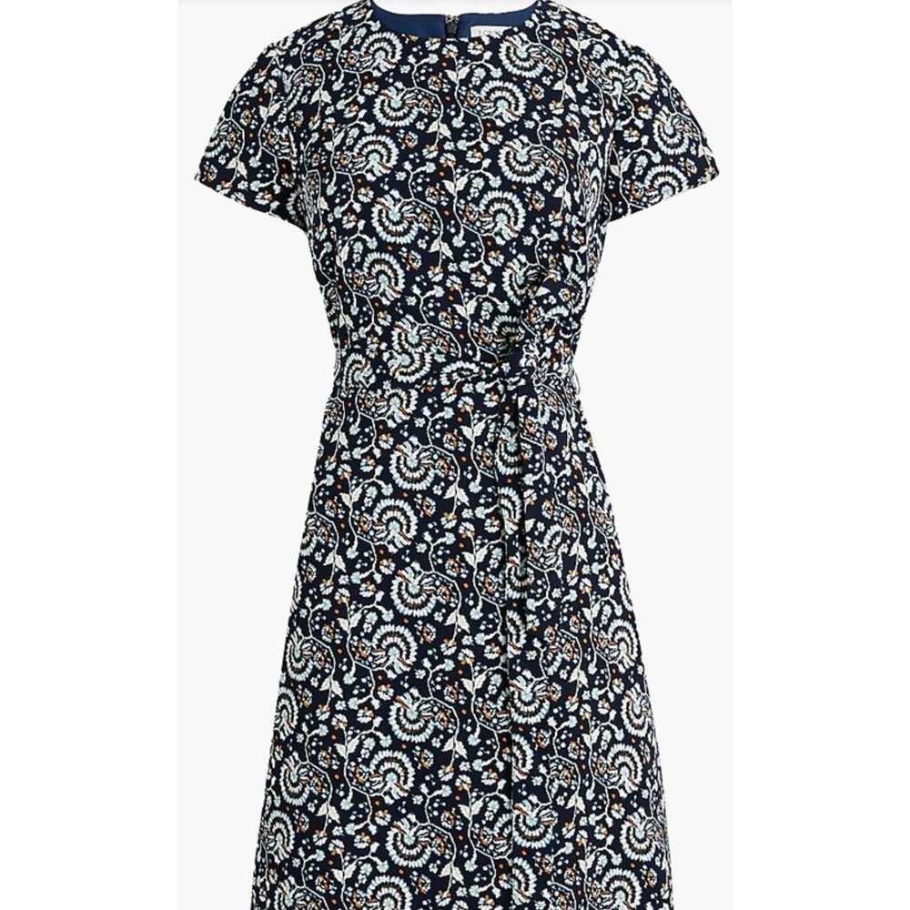 J. Crew Size 14 Short Sleeve Belted Suiting Dress Lined No Belt Antique Navy